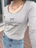 森馬（Semir）【甜心女高】長(cháng)袖t恤女短款緊身蕾絲花邊上衣24新款甜美印花外穿 淺花灰00202 M 曬單實(shí)拍圖