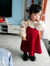 G.DUCKKIDS一周歲禮服女寶寶連衣裙兒童唐裝套裝中國風(fēng)秋季裙子嬰兒抓周衣服 紅色 90 尺碼1~2歲【 80-90cm】 曬單實拍圖