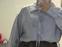 范思藍恩法式門(mén)襟木耳邊綁帶襯衫女2025秋新款寬松襯衫領(lǐng)上衣3258 晴空藍 XL 曬單實(shí)拍圖