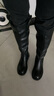 達芙妮長(cháng)筒靴女V口不過(guò)膝新款厚底增高英倫風(fēng)騎士靴長(cháng)靴 黑色 加絨 37 曬單實(shí)拍圖