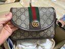 古馳（GUCCI）郵差包 23年款 Ophidia 印花帆布拼皮革單肩斜挎包男女同款 烏木色772239-FACUJ-8745 長(cháng)19cm 寬5cm 高13cm 曬單實(shí)拍圖