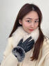恒源祥秋冬季新款獺兔毛羊皮手套真皮手套女士加厚兔毛女冬季保暖皮手套 黑色 S 曬單實(shí)拍圖