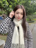 唐獅（TonLion）羊毛圍巾女款秋冬季韓版純色圍脖保暖披肩生日禮物送女生禮盒裝 米色 曬單實(shí)拍圖