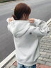 佐敘衛衣女 外套純棉刺繡半拉鏈春秋季寬松連帽套頭長(cháng)袖學(xué)生百搭上衣 白灰色 L 【建議100-120斤】 曬單實(shí)拍圖