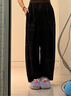 LILY2025冬新款含羊毛復古立體褶皺通勤黑色休閑直筒闊腿褲西褲女 510黑 L 曬單實(shí)拍圖