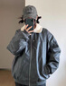 棉之雪PU皮羊羔絨夾克棉服男女冬季加厚保暖翻領(lǐng)棉衣美式保暖工裝外套 黑灰色 XL 曬單實(shí)拍圖