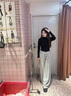 半高領(lǐng)褶皺顯瘦短款長袖T恤女春秋冬季韓系小個子純色打底衫上衣 7007#黑色 L 【93-105斤】 曬單實拍圖