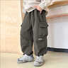 雷姆汀童裝男童春秋長(cháng)褲韓版春秋休閑褲中大童工裝洋氣褲子潮流 卡其色織帶工裝褲 110 建議身高100厘米左右 曬單實(shí)拍圖