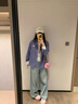 佐敘學(xué)院風(fēng)藍(lán)色拼接格子長袖襯衫女2025秋新款寬松慵懶風(fēng)休閑襯衣外套 藍(lán)色 M （95-110斤） 曬單實(shí)拍圖