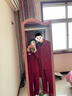 安之伴情侶睡衣春季休閑透氣紅色喜慶結婚長(cháng)袖長(cháng)褲開(kāi)衫家居服套裝 1.第酒紅-女 (95%棉，5%氨綸) S 曬單實(shí)拍圖
