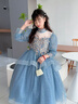 思妙星兒童禮服裙輕奢小眾高端女童主持人生日公主裙花童女孩鋼琴演出服 藍色長(cháng)款 100 曬單實(shí)拍圖