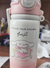 聚莜家保溫杯女高顏值可愛(ài)雙飲吸管杯子兒童小學(xué)生上學(xué)專(zhuān)用水杯便攜 粉色-520ML【一杯三飲】配diy貼紙 曬單實(shí)拍圖