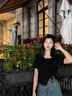 唐思薇設計感不規則短袖T恤女2025夏季時(shí)尚不對稱(chēng)個(gè)性斜領(lǐng)抽繩上衣女裝 黑色 S 建議65-90斤 曬單實(shí)拍圖