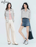 伊芙麗（eifini）伊芙麗2025夏裝新款黑白格子襯衫女基礎好穿百搭通勤長(cháng)袖上衣 白色 M 曬單實(shí)拍圖