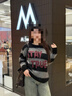 moussy 新品日系少年感撞色條紋針織衫毛衣028HAZ70-0931 020黑色 均碼 00020/F 曬單實(shí)拍圖