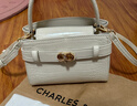 CHARLES&KEITH鱷魚(yú)紋凱莉包手提斜挎婚包包女包生日禮物CK2-50270880-1 Ivory象牙色 S 曬單實(shí)拍圖