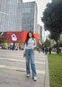 simple pieces【四面彈薯?xiàng)l褲】秋新款SPS牛仔褲女寬松直筒拖地褲 復(fù)古淺藍(lán)/身高153-164(現(xiàn)貨) S 88/90 （95-105斤） 曬單實(shí)拍圖