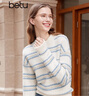 百圖betu女裝秋冬新款毛衣高級感條紋寬松慵懶風(fēng)毛衣女2310D08 藍色 M 曬單實(shí)拍圖