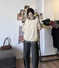 頂峰保羅（Dingfengbaoluo）假兩件長袖t恤秋季美式潮牌條紋拼接撞色情侶翻領(lǐng)上衣XH02白色M 曬單實(shí)拍圖