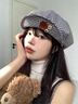 途尊翻檐手工紐扣格子云朵帽女春季黑白格貝雷帽八角帽文藝畫(huà)家帽復古 黑白格 均碼 曬單實(shí)拍圖