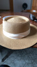 草帽女法式平頂優(yōu)雅遮陽(yáng)帽海邊旅行夏季時(shí)尚帽子度假 卡其色米色帶子 曬單實(shí)拍圖