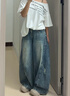 佐敘復古磨破彎刀牛仔褲女2025秋季新款美式復古高腰鐮刀百搭香蕉褲子 復古藍 L （100-120斤） 曬單實(shí)拍圖