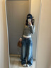 淘稚氣美式辣妹低腰微喇牛仔褲女2025新款高街百搭垂感拖地褲 深藍色-加長(cháng)(TZQ2580421) M 曬單實(shí)拍圖