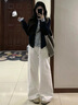 丹珠娜（DanZhuNa）休閑褲女秋季新款女裝套裝衣服針織小香風(fēng)流行穿搭闊腿褲子一整套 假兩件上衣+闊腿褲子 M 曬單實(shí)拍圖