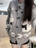 森馬（Semir）針織開(kāi)衫女冬半高領(lǐng)小狗提花牛角扣毛衫寬松2025新款可愛(ài)上衣 灰色調00322 2XL 曬單實(shí)拍圖