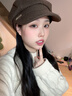 七色紡貝雷帽女秋冬季帽子女八角帽女士報童畫(huà)家帽鴨舌貝雷帽 咖啡色 曬單實(shí)拍圖