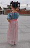 萌乎山藍(lán)中秋漢服女童國風(fēng)連衣裙短袖襦裙2025夏季古風(fēng)公主裙藍(lán)色 100 曬單實拍圖