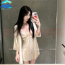 超超鴨（CHAOCHAOYA）2025年春夏季節日系甜美少女吊帶睡裙家居服舒適波點(diǎn)睡衣套裝純欲 睡裙+外披 M 160 曬單實(shí)拍圖