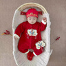 G.DUCKKIDS小黃鴨滿(mǎn)月嬰兒衣服春秋新生兒連體衣中國風(fēng)百天男女寶寶周歲禮服 紅色金鎖禮服+掛件 66cm 66碼0-3月建議寶寶4-6公斤 曬單實(shí)拍圖