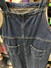 唐獅牛仔背帶裙女秋冬新款韓版寬松直筒裙中長款 牛仔藍(lán) M 曬單實拍圖