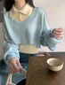 乖甜星學(xué)院風(fēng)poo領(lǐng)毛衣女春秋季新款短款兩件套針織套裝慵懶風(fēng)翻領(lǐng)上衣 淺藍色 S 曬單實(shí)拍圖
