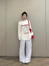 哈魯?shù)习咨∝堄』ㄩL(zhǎng)袖t恤女2025秋季休設(shè)計(jì)感休閑通勤打底衫學(xué)生上衣 白色 （螺紋袖口） L （90-105斤） 曬單實(shí)拍圖