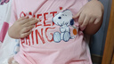 史努比（SNOOPY）童裝女童短袖套裝兒童短袖t牛仔褲2件套 粉色SWEET+淺藍(lán)花朵  130 曬單實(shí)拍圖