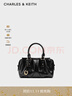 CHARLES&KEITH25冬新品褶皺包掛手提小方包波士頓包CK2-30671820 Black黑色 S 曬單實(shí)拍圖