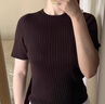 優(yōu)衣庫女裝3D精紡美利奴羊毛羅紋圓領(lǐng)針織衫/5分袖480188 39 棕黑色 XL /165/92A 曬單實(shí)拍圖