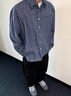 牧唯美式復古格子襯衫長(cháng)袖男士秋季新款cleanfit慵懶休閑百搭上衣外套 深藍色 XL [建議125-145斤] 曬單實(shí)拍圖