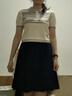 百圖betu女裝春夏新款毛針織衫美式學(xué)院風(fēng)正肩條紋短袖女2402T09 淺杏色 M 曬單實(shí)拍圖