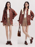 森馬（Semir）[商場同款]長袖襯衫女中長款oversize春2025格紋上衣101125105007 曬單實拍圖
