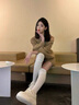 NOSSKISS高檔牛皮小白鞋女厚底增高款秋季最新款休閑百搭松糕鞋系帶板鞋 米色 【精美禮盒裝】 37 【標準碼】 曬單實拍圖