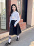 優(yōu)優(yōu)1點(diǎn)（Yoyo one）女童針織連衣裙兒童春秋季洋氣百褶裙大童2025新款女孩學(xué)院風(fēng)套裝 19801米白+4457黑【套裝】 160 160cm 曬單實(shí)拍圖