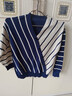 翎悅輕熟風(fēng)毛衣針織衫女韓版新款春秋裝外穿洋氣V領(lǐng)氣質(zhì)打底衫上衣女 深藍+米色條紋 2XL 建議125-135斤 曬單實(shí)拍圖