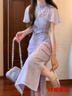 咚憬新中式國風(fēng)紫色連衣裙女夏季大碼胖mm氣質(zhì)獨特溫柔改良旗袍長(cháng)裙子 新中式連衣裙-單  XL 建議115-125斤 曬單實(shí)拍圖