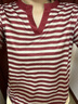 bm風(fēng)美式復古紅色正肩條紋短袖T恤女夏季v領(lǐng)修身短款上衣RL#A016# A016#紅灰色 M 【96斤以下】 曬單實(shí)拍圖