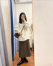 歐迪惠（Oudihui）2025年新款連衣裙秋冬女裝一整套毛呢外套顯瘦半身裙高級(jí)感三件套 米白外套+杏色內(nèi)搭+咖色半身裙 L 曬單實(shí)拍圖