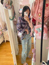 衣然呈品牛仔褲女秋季新款美式高街潮牌寬松高腰卡通立體刺繡闊腿長(cháng)褲子女 淺藍色 XL 【建議125-140斤】 曬單實(shí)拍圖