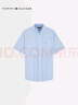TOMMY HILFIGER【純棉府綢】25夏季男裝商務(wù)休閑純色條紋中性簡(jiǎn)約短袖襯衫 【凈色府綢】藍色C3Q XL （推薦：165-180斤） 曬單實(shí)拍圖